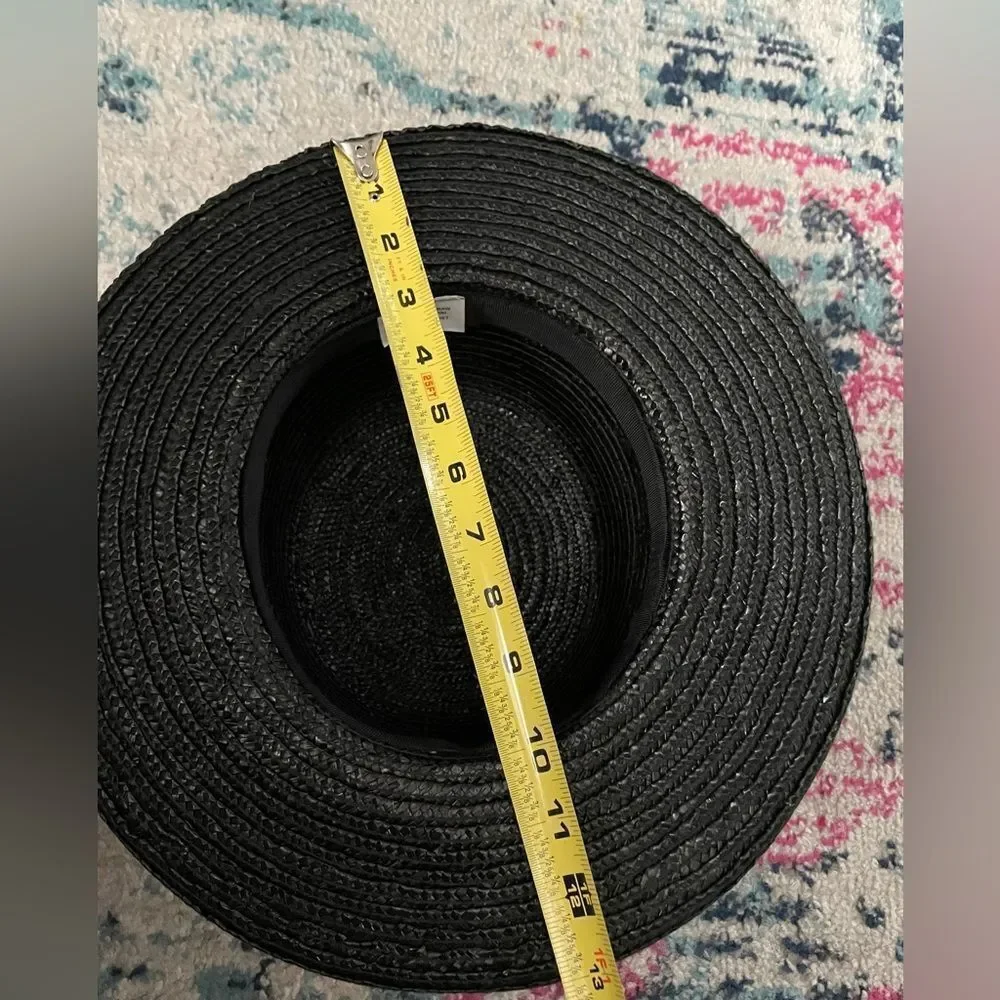 Vintage Straw Hat With Plastic Chain Hat Band Black